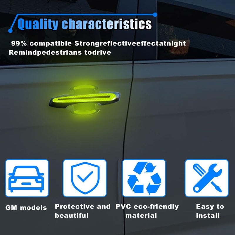BDZMC 8PCS Reflective Car Door Handle Protector Sticker, Carbon Fiber Auto Handle Cup Paint Guard Protective Film, Anti-Scratches Bowl Sticker, Self-Adhesive & Non-Marking (Green) - Image 4